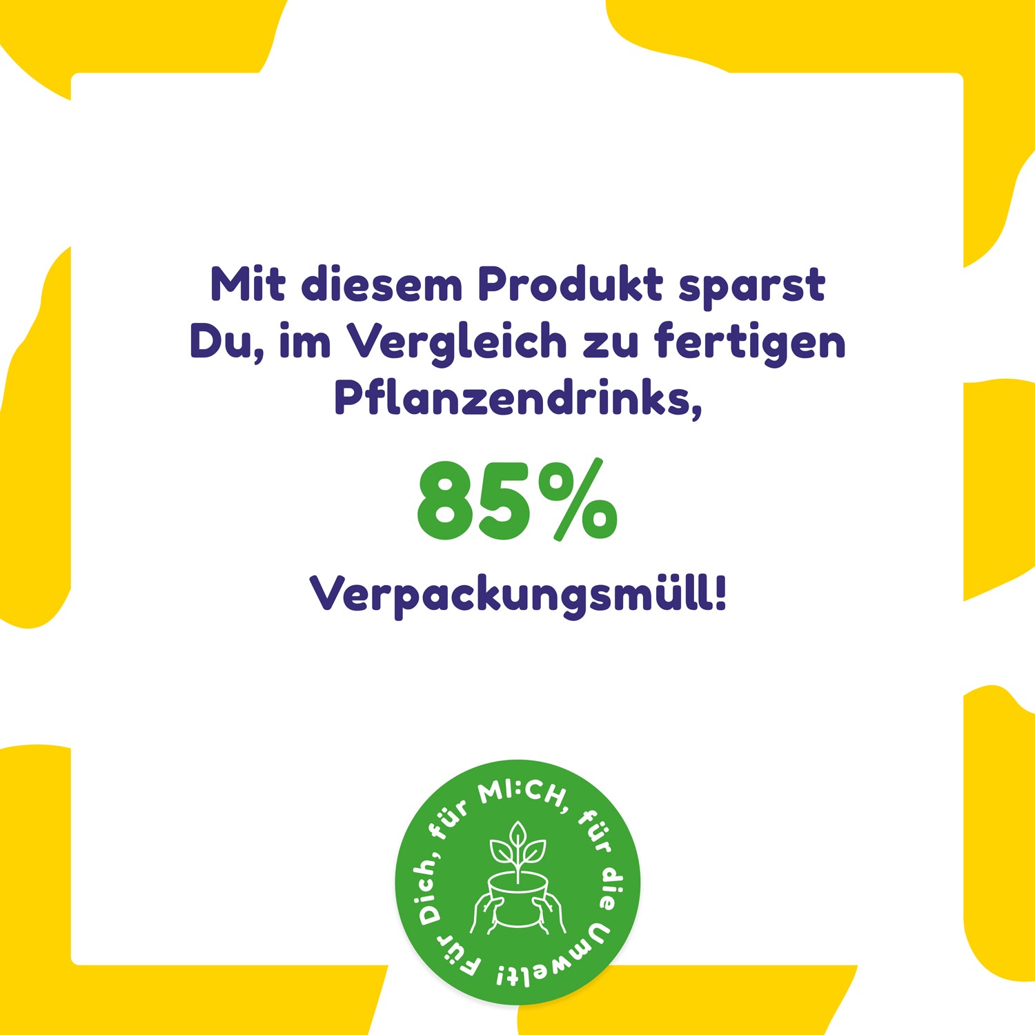 Drinkmih Hafermilchpulver Glutenfrei Produkthinweis dass man 85% Verpackungsmüll spart